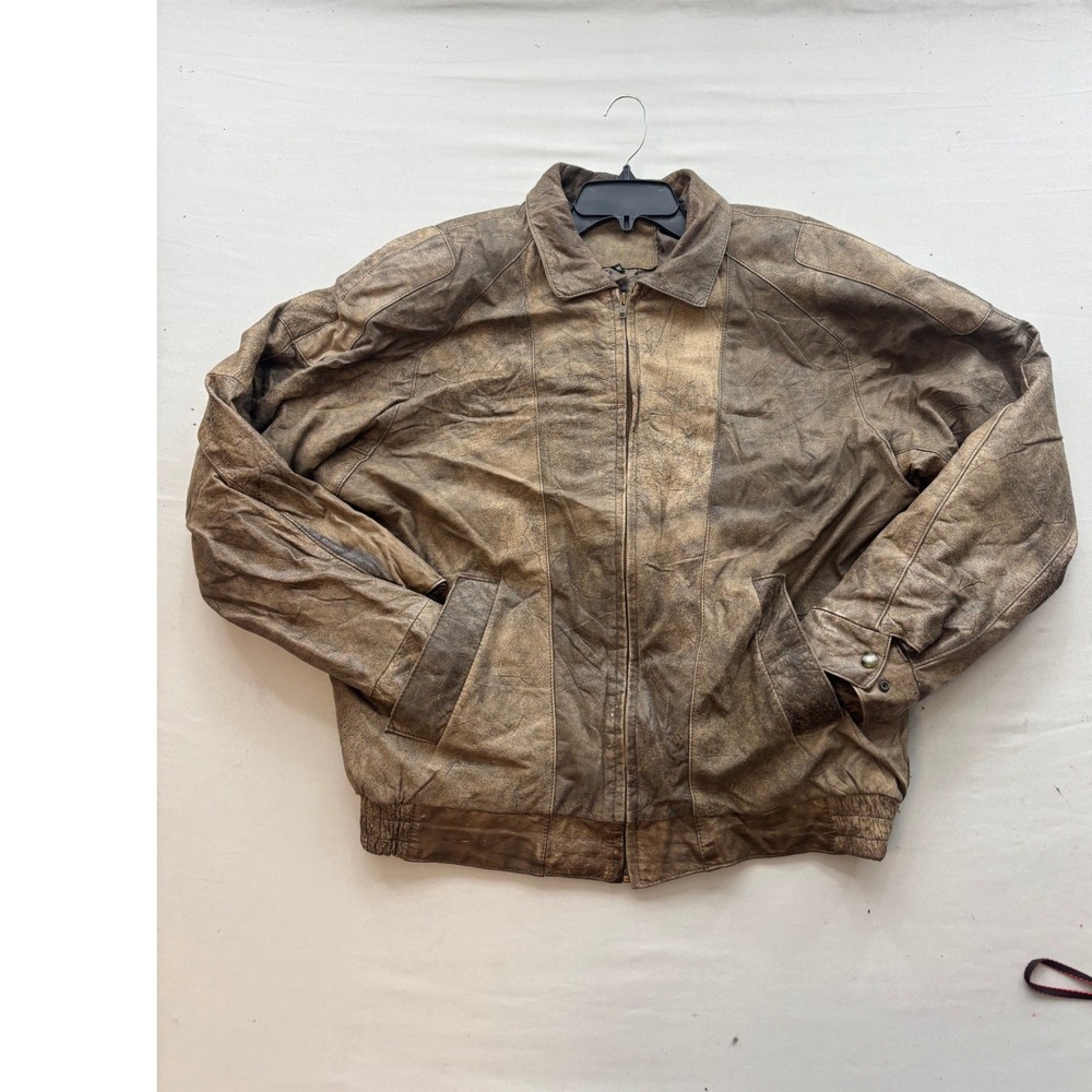 Rawlings Vintage Distressed Brown Leather Bomber Jacket Mens XL Full Zip Rugged